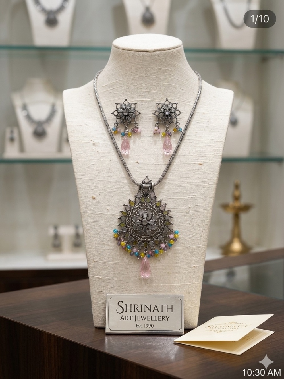 NWT Vintage Shrinath Art Jewellery Oxidized Silver & Crystal Ethnic Set 2009